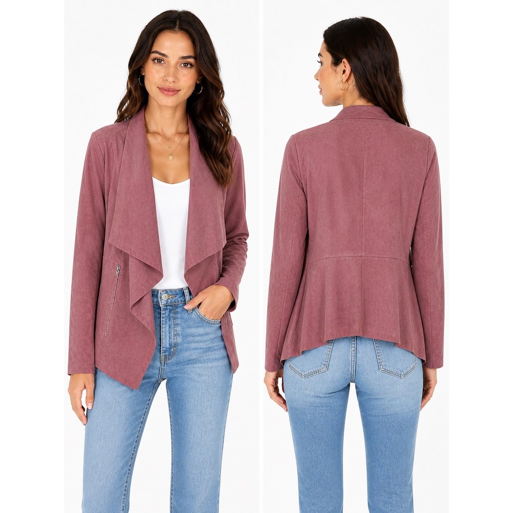 Bagatelle Collection Jacket Womens Large Pink Faux Suede Draped Mauve Waterfall